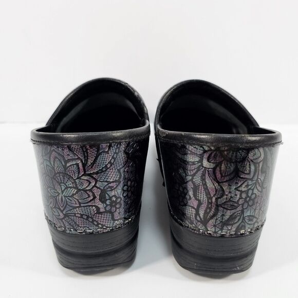 Dansko Black Iridescent Floral Embossed Leather Clogs EU 40 US 9.5-10 - Picture 3 of 8